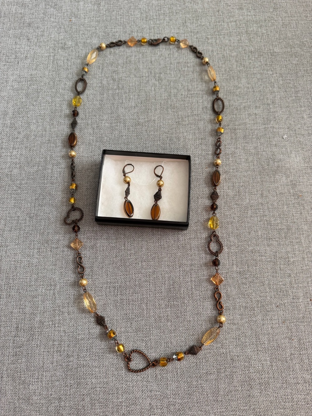 Park Lane "Amaretto" Amber Gold Beaded Necklace & Drop Earrings Set | Vintage De
